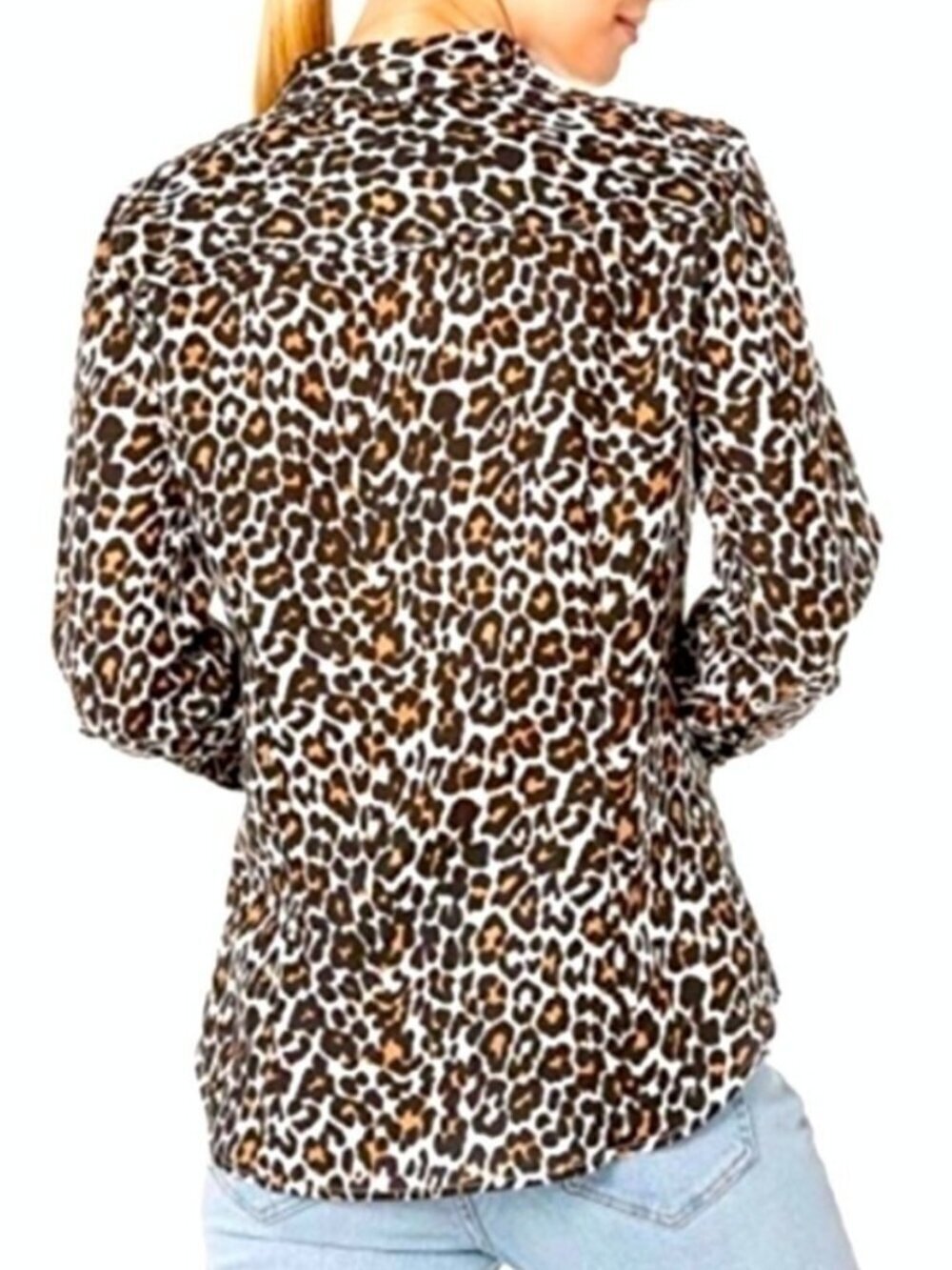 J Crew leopard print blouse XS cotton stretch - Picture 2 of 9